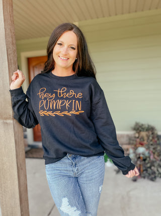 Hey There Pumpkin Black Sweatshirt-Sweaters-Bucking Barn Boutique-Motis & Co Boutique, Women's Fashion Boutique in Carthage, Missouri