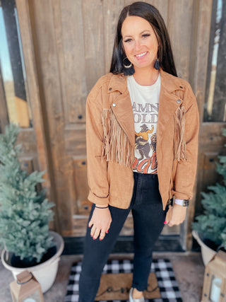 Fringe and Studs Faux Suede Jacket-Coats & Jackets-RC-Motis & Co Boutique, Women's Fashion Boutique in Carthage, Missouri