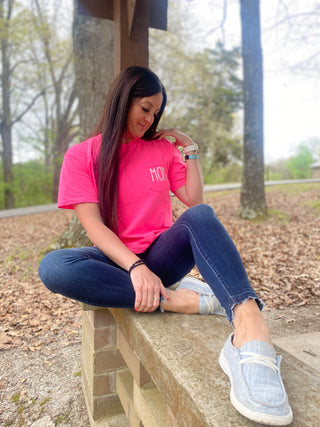 Mom Neon Pink Pocket Tee-Graphic Tees-FOX & OWL-Motis & Co Boutique, Women's Fashion Boutique in Carthage, Missouri