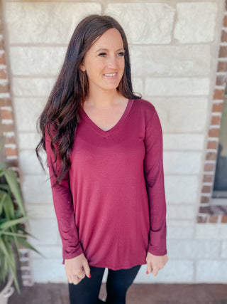 Sia Burgundy Tunic Top-Long Sleeves-HEIMISH-Motis & Co Boutique, Women's Fashion Boutique in Carthage, Missouri