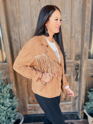 Fringe and Studs Faux Suede Jacket-Coats & Jackets-RC-Motis & Co Boutique, Women's Fashion Boutique in Carthage, Missouri