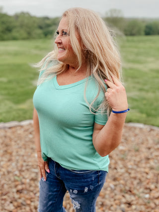 Rhonda Ribbed Mint Top-Short Sleeves-HEIMISH-Motis & Co Boutique, Women's Fashion Boutique in Carthage, Missouri