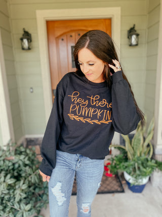 Hey There Pumpkin Black Sweatshirt-Sweaters-Bucking Barn Boutique-Motis & Co Boutique, Women's Fashion Boutique in Carthage, Missouri