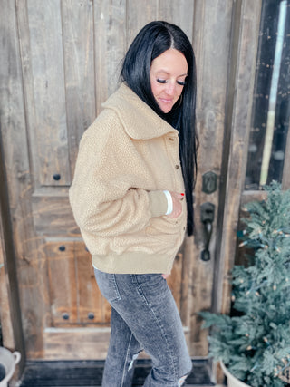 Don't Stress Oversized Collar Sherpa Jacket In Taupe-Womens-Ave-Motis & Co Boutique, Women's Fashion Boutique in Carthage, Missouri