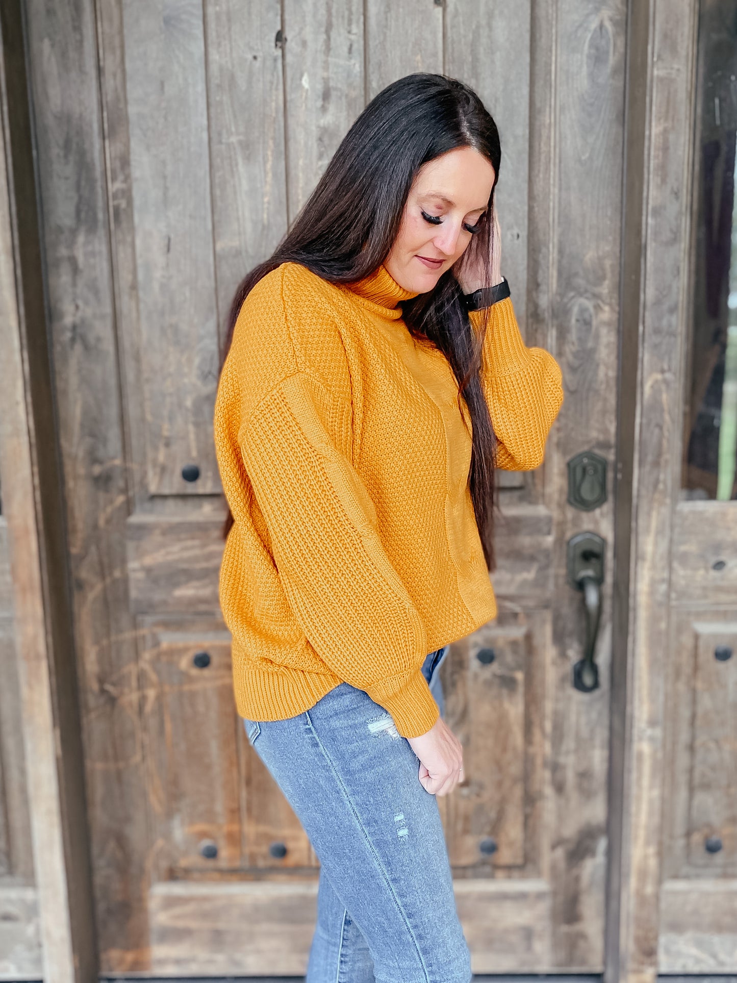 CeCe Cable Knit Pullover Sweater Mustard