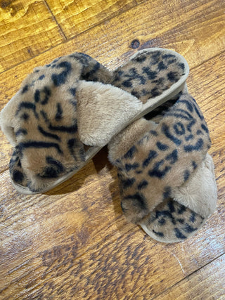 Brown Crisscross Faux Fur Slippers-Slippers-Dear Lover-Motis & Co Boutique, Women's Fashion Boutique in Carthage, Missouri