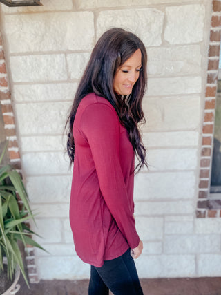 Sia Burgundy Tunic Top-Long Sleeves-HEIMISH-Motis & Co Boutique, Women's Fashion Boutique in Carthage, Missouri