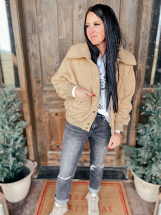 Don't Stress Oversized Collar Sherpa Jacket In Taupe-Womens-Ave-Motis & Co Boutique, Women's Fashion Boutique in Carthage, Missouri