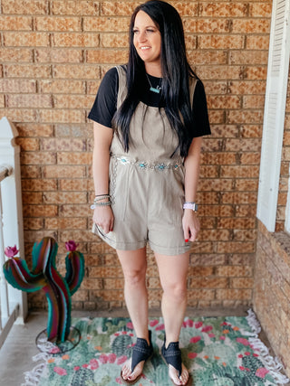 Maddy Tan Linen Short Romper-Shorts-Zenana-Motis & Co Boutique, Women's Fashion Boutique in Carthage, Missouri