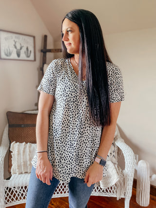 Ellee Animal Print Blouse-Short Sleeves-HEIMISH-Motis & Co Boutique, Women's Fashion Boutique in Carthage, Missouri