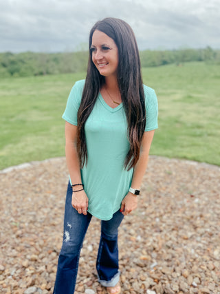 Rhonda Ribbed Mint Top-Short Sleeves-HEIMISH-Motis & Co Boutique, Women's Fashion Boutique in Carthage, Missouri