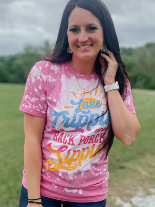 Lake Trippin' Bleached Graphic Tee-Graphic Tees-One24 Rags-Motis & Co Boutique, Women's Fashion Boutique in Carthage, Missouri